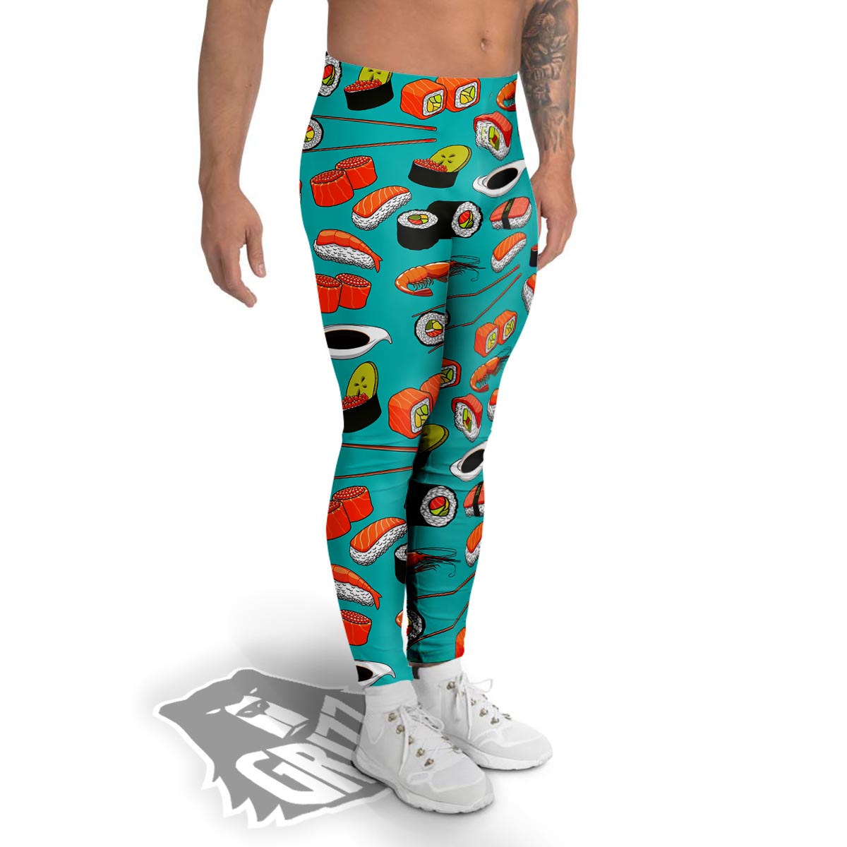 Rolls And Salmon Sushi Print Pattern Men's Leggings-grizzshop