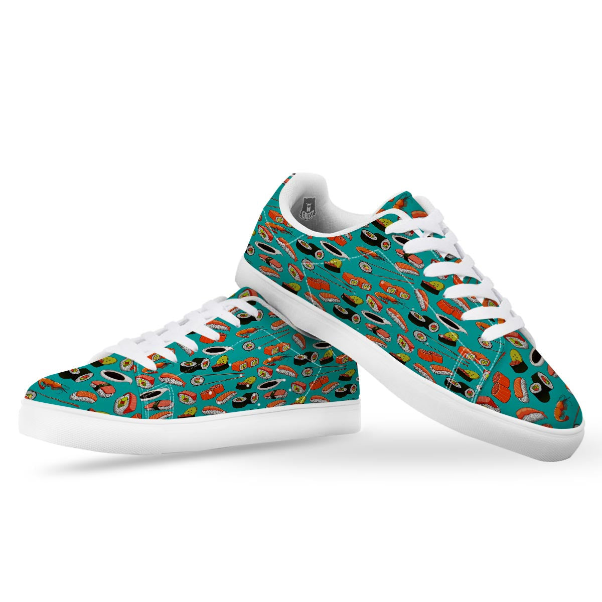 Rolls And Salmon Sushi Print Pattern White Low Top Sneakers-grizzshop