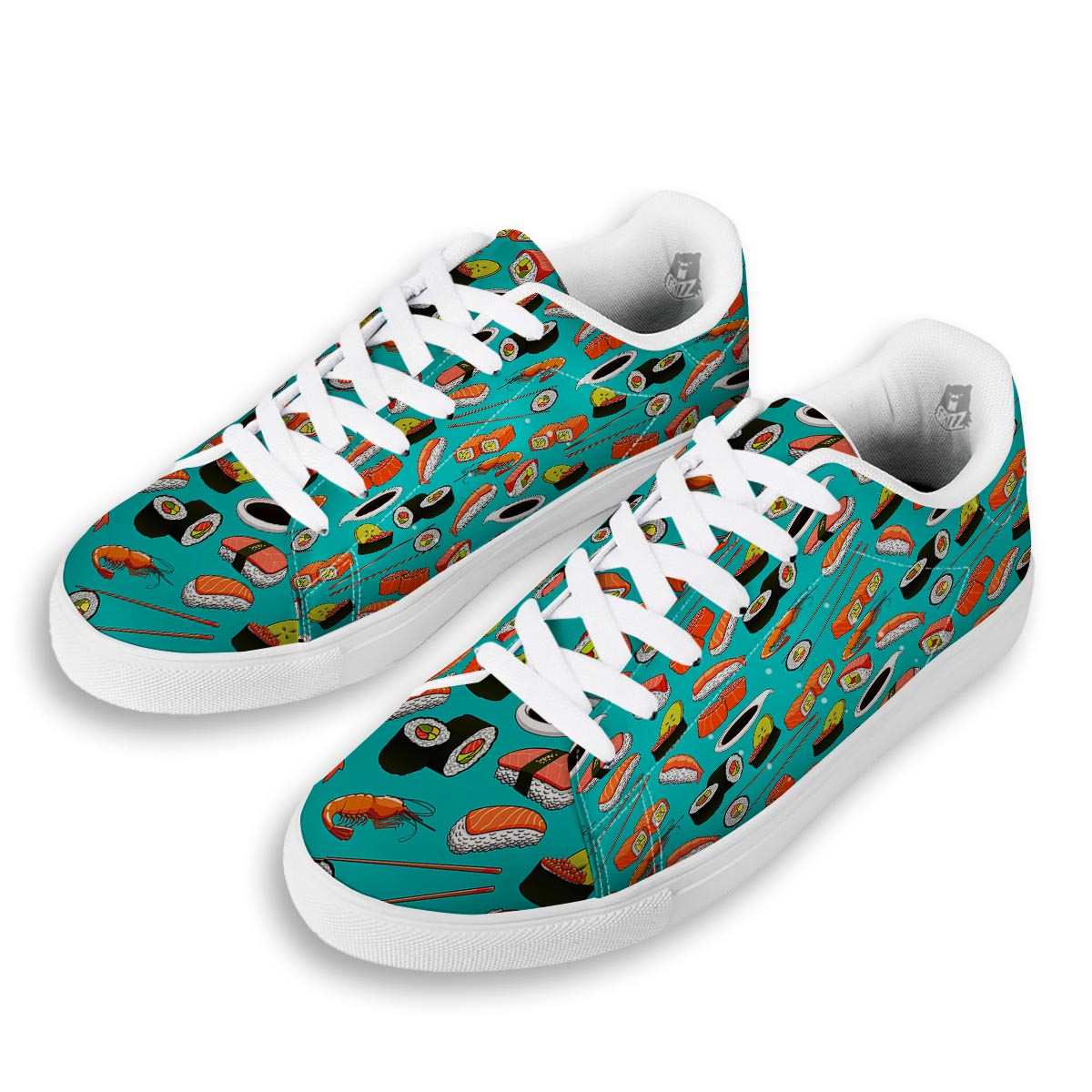 Rolls And Salmon Sushi Print Pattern White Low Top Sneakers-grizzshop