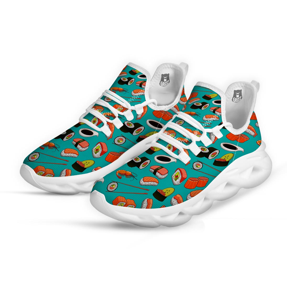 Rolls And Salmon Sushi Print Pattern White Running Shoes-grizzshop