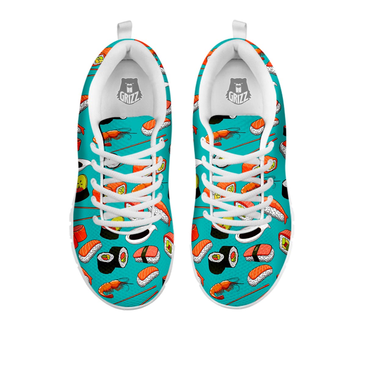Rolls And Salmon Sushi Print Pattern White Sneaker-grizzshop