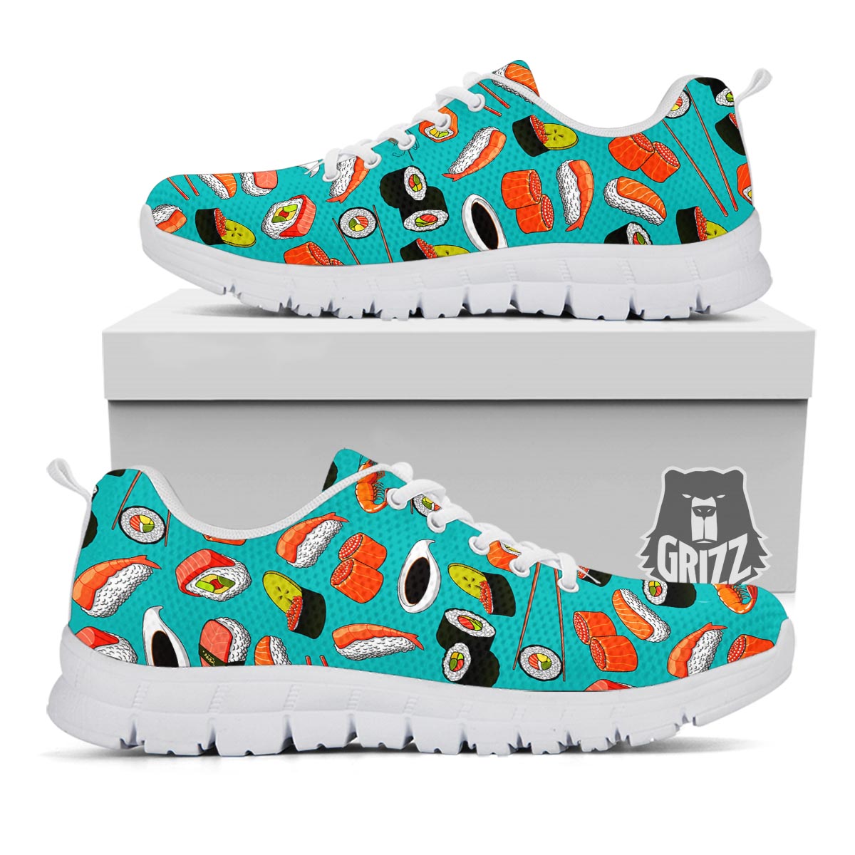 Rolls And Salmon Sushi Print Pattern White Sneaker-grizzshop