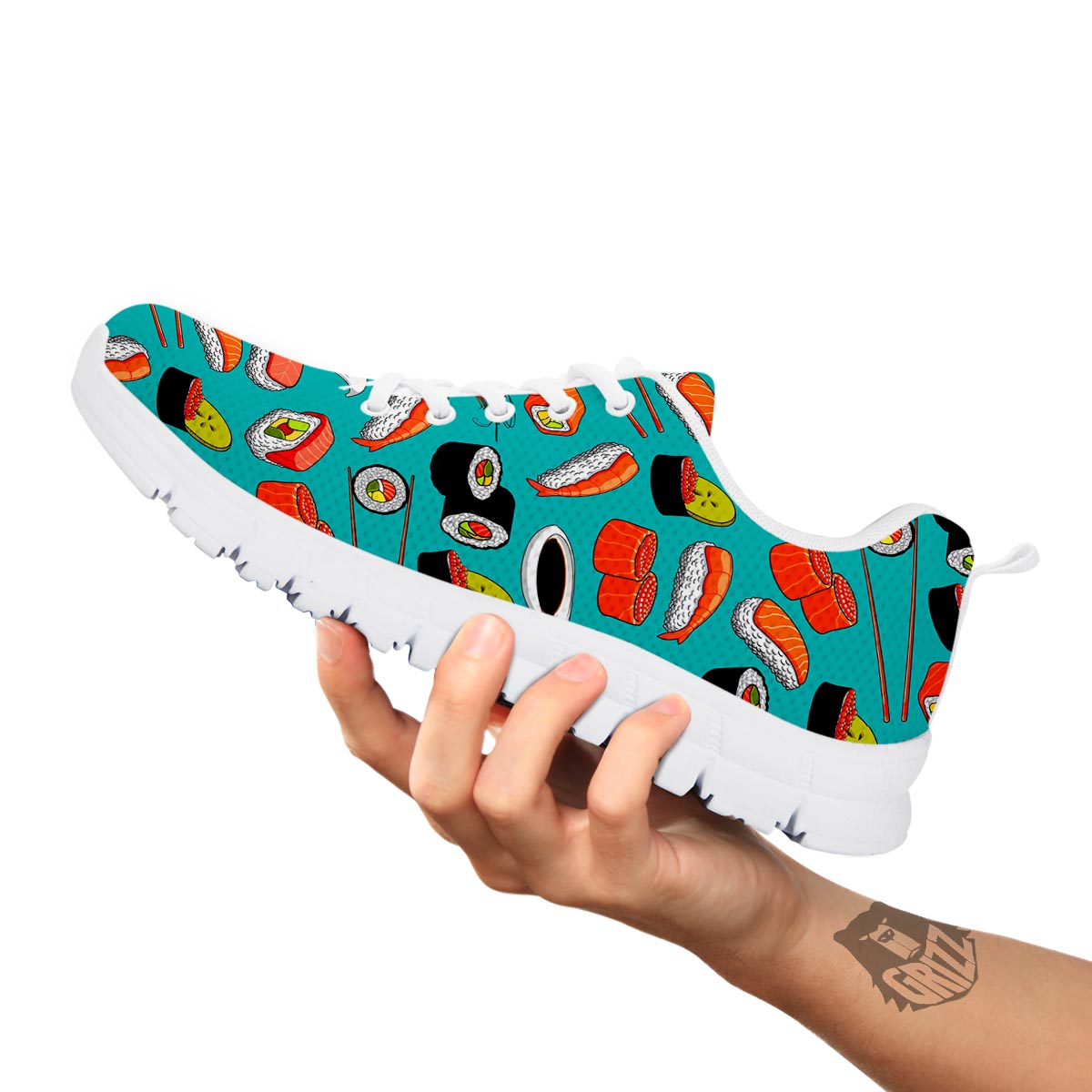 Rolls And Salmon Sushi Print Pattern White Sneaker-grizzshop