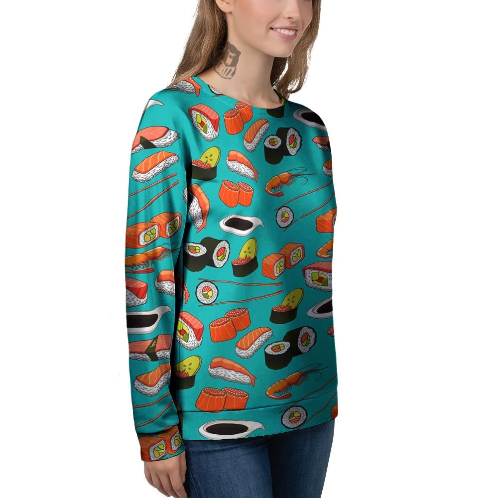 Rolls And Salmon Sushi Print Pattern Women's Sweatshirt-grizzshop