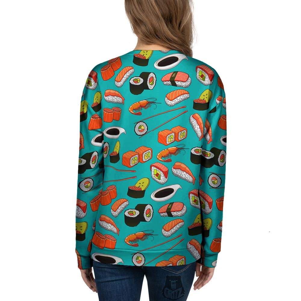 Rolls And Salmon Sushi Print Pattern Women's Sweatshirt-grizzshop