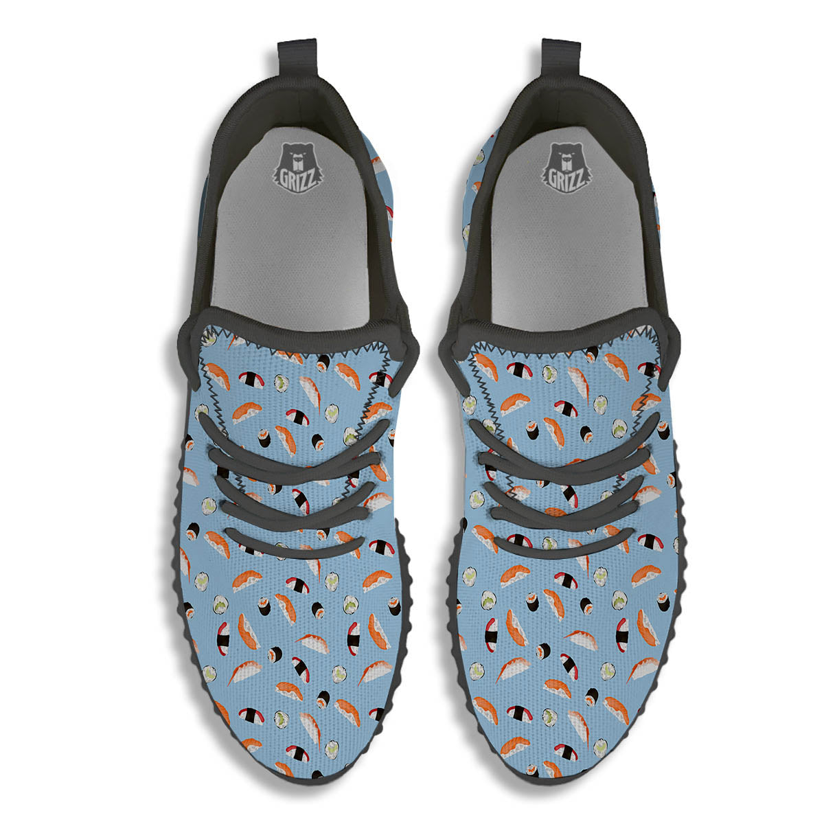 Rolls And Sushi Colorful Print Pattern Black Walking Shoes-grizzshop