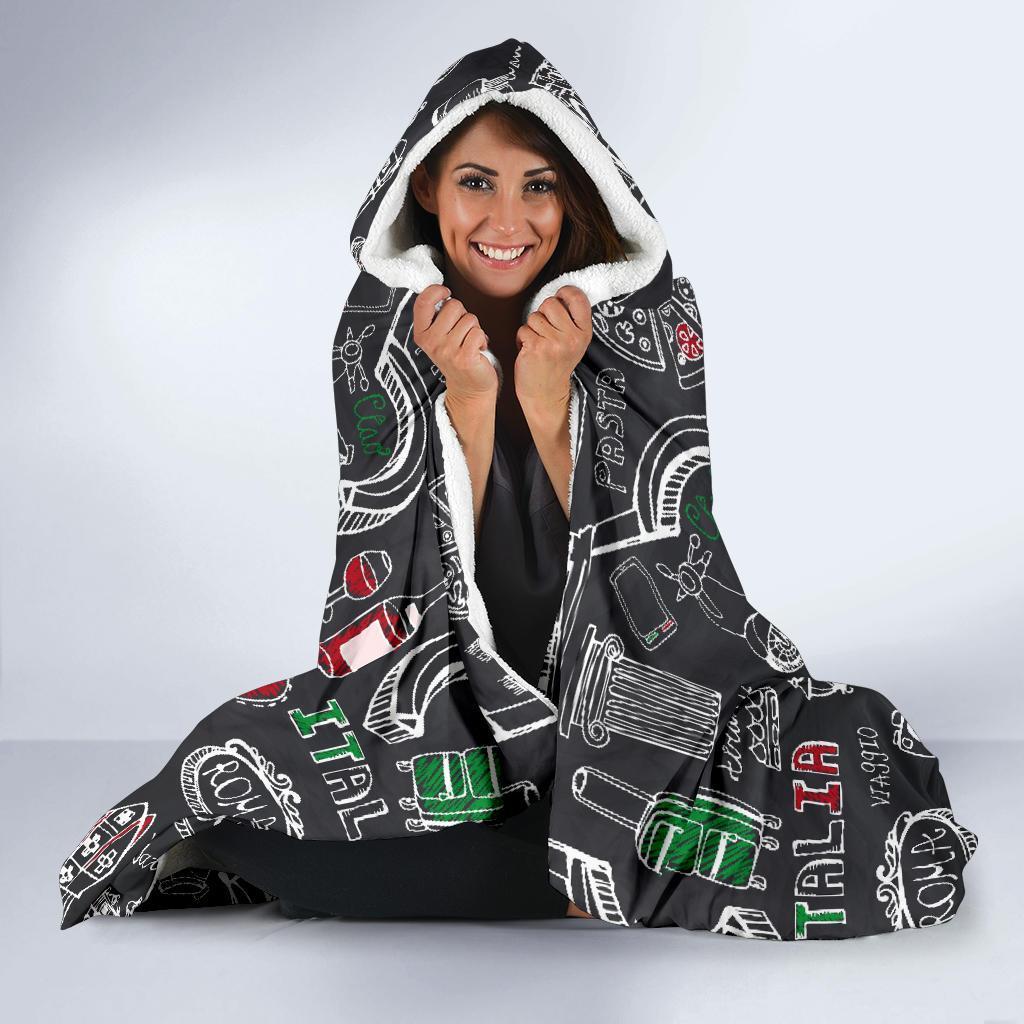 Rome Italy Pattern Print Hooded Blanket-grizzshop