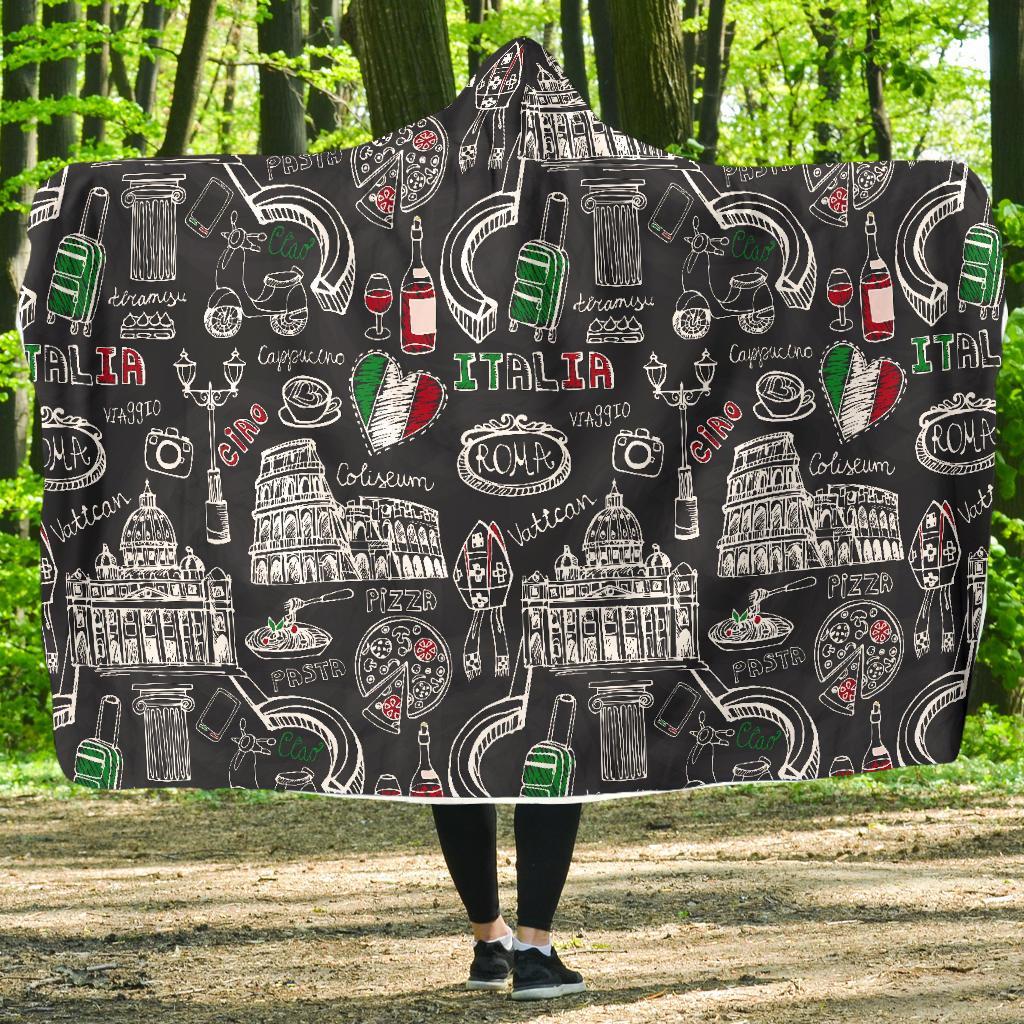 Rome Italy Pattern Print Hooded Blanket-grizzshop