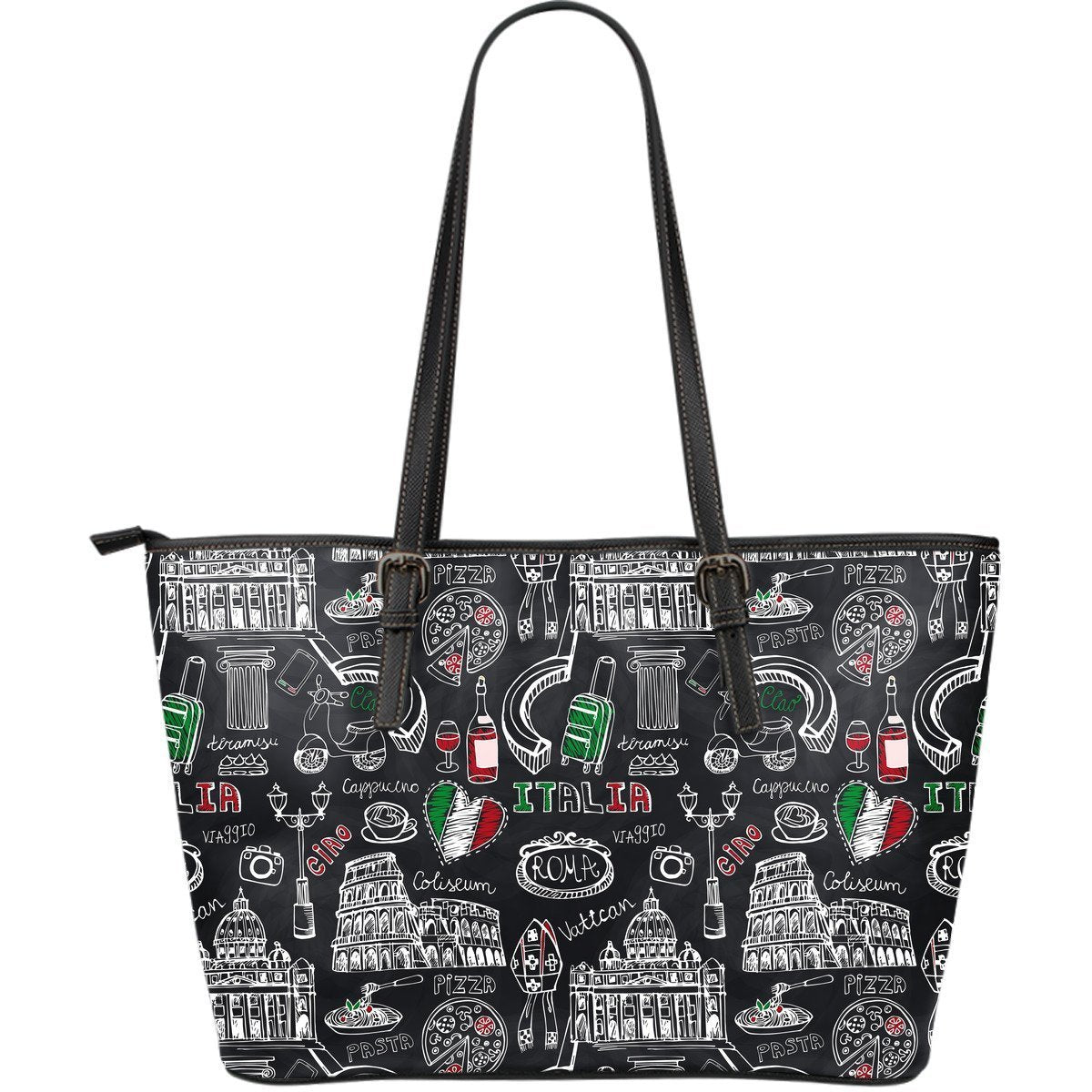 Rome Italy Pattern Print Leather Tote Bag-grizzshop