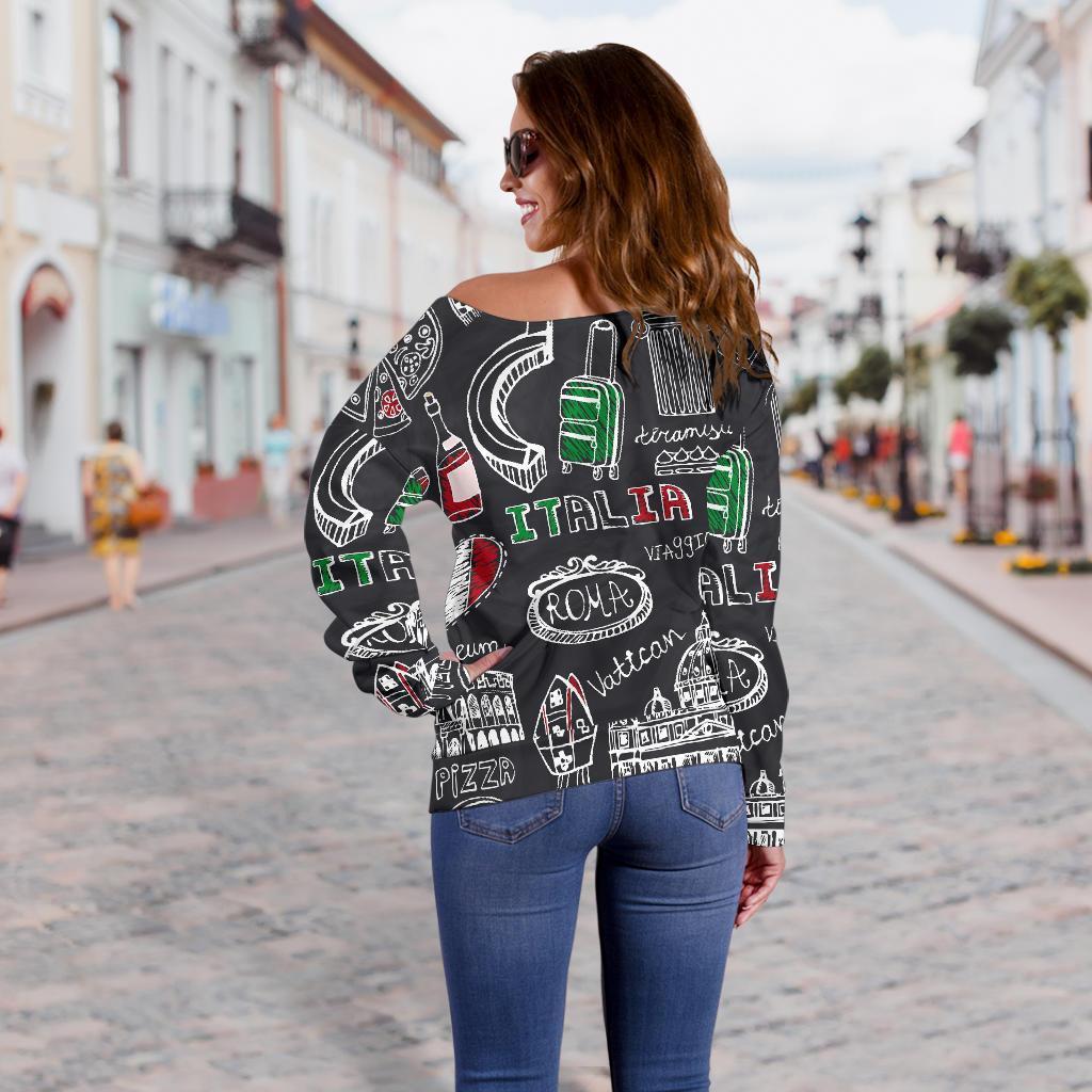 Rome Italy Pattern Print Women Off Shoulder Sweatshirt-grizzshop