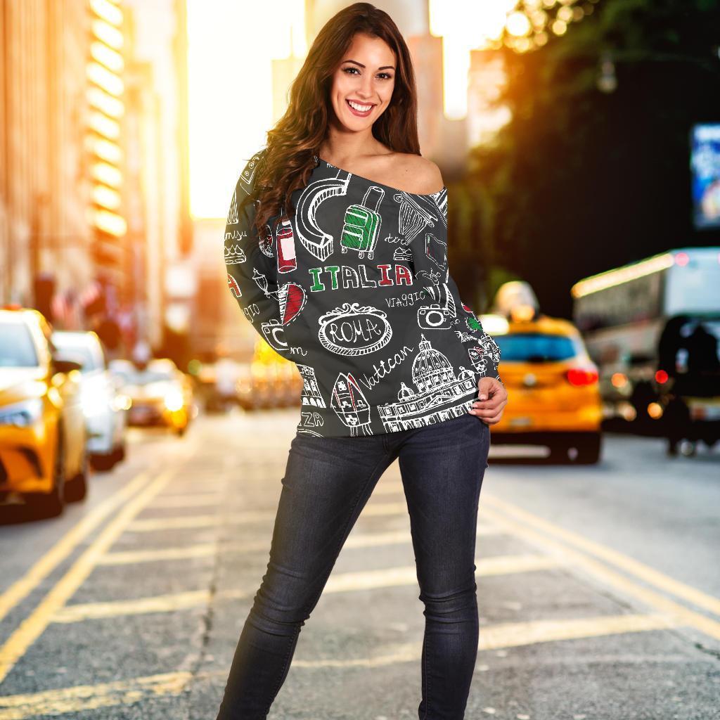 Rome Italy Pattern Print Women Off Shoulder Sweatshirt-grizzshop