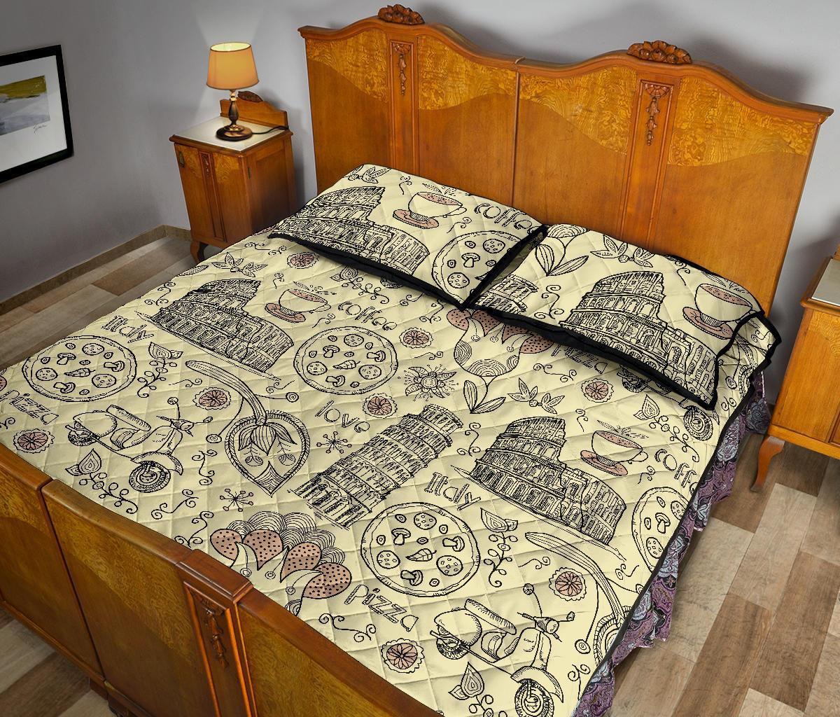 Rome Pattern Print Bed Set Quilt-grizzshop