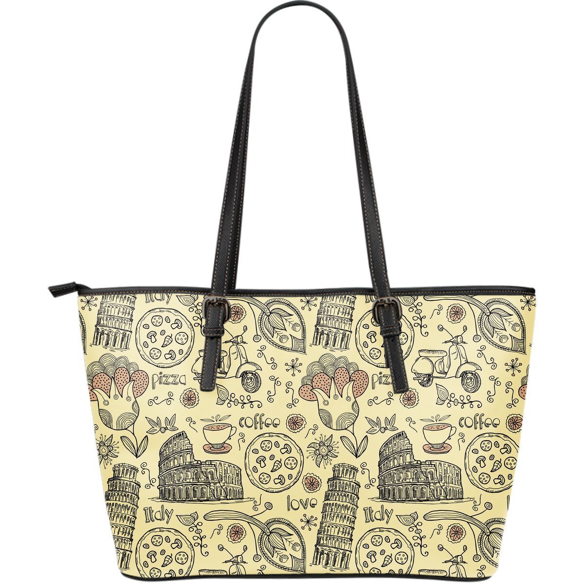 Rome Pattern Print Leather Tote Bag-grizzshop