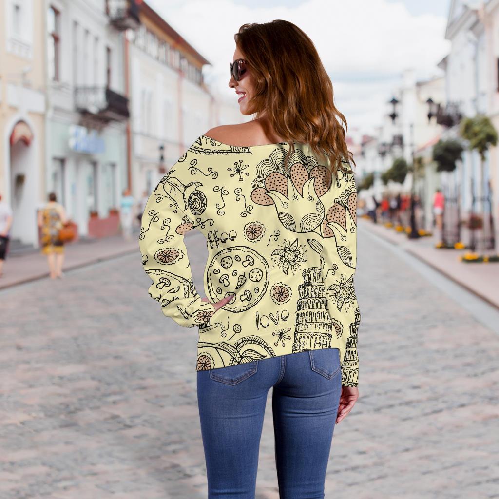 Rome Pattern Print Women Off Shoulder Sweatshirt-grizzshop
