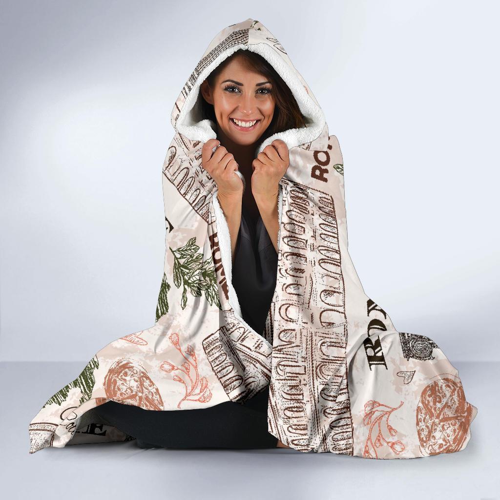 Rome Print Pattern Hooded Blanket-grizzshop