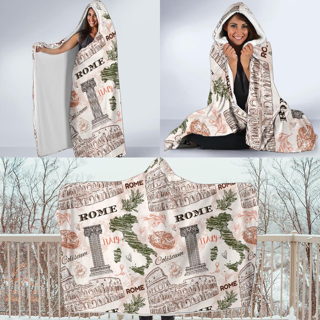 Rome Print Pattern Hooded Blanket-grizzshop