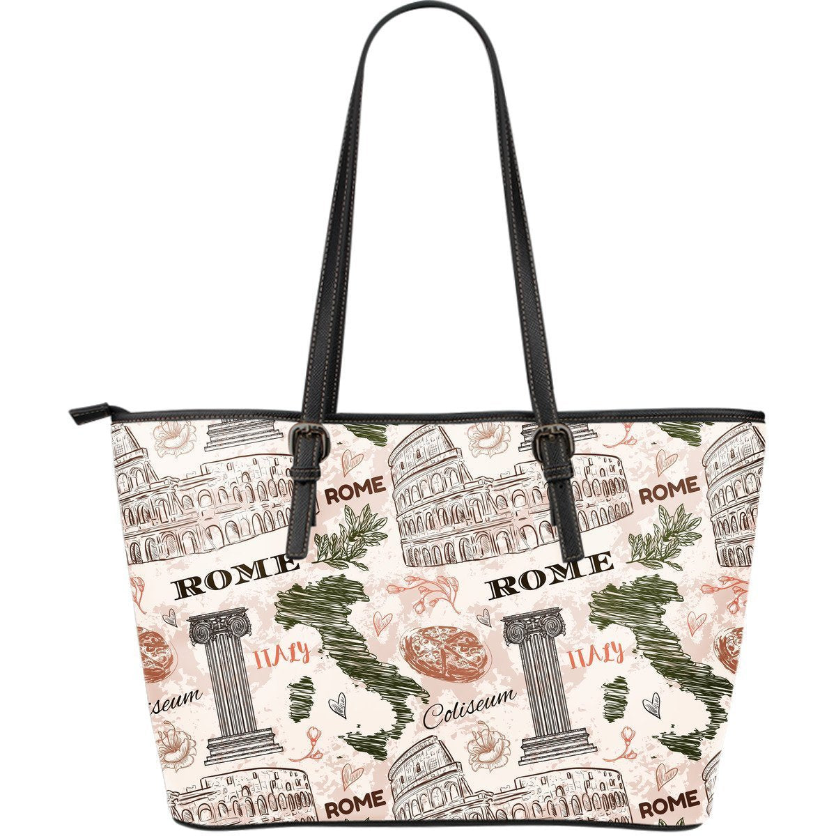 Rome Print Pattern Leather Tote Bag-grizzshop