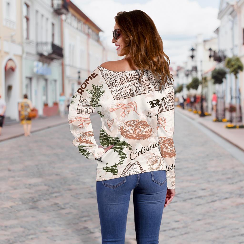 Rome Print Pattern Women Off Shoulder Sweatshirt-grizzshop