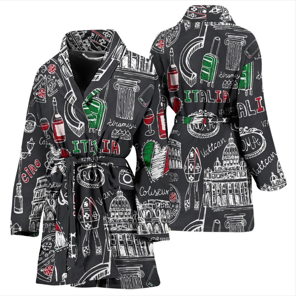 Rome Italy Pattern Print Women Long Robe-grizzshop