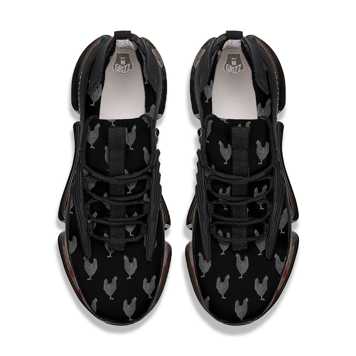 Rooster Black And White Print Pattern Black Gym Shoes-grizzshop