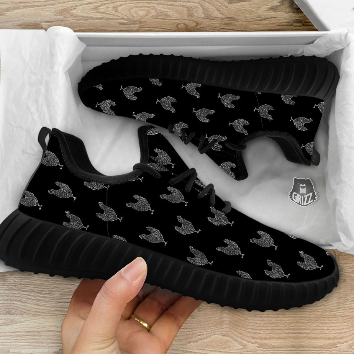 Rooster Black And White Print Pattern Black Walking Shoes-grizzshop