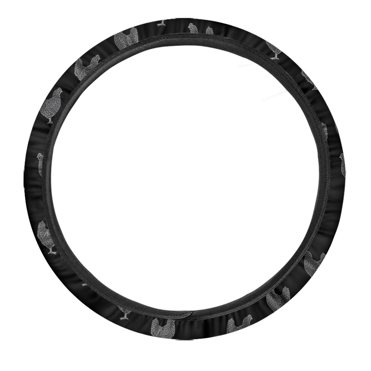 Rooster Black And White Print Pattern Car Steering Wheel Cover-grizzshop