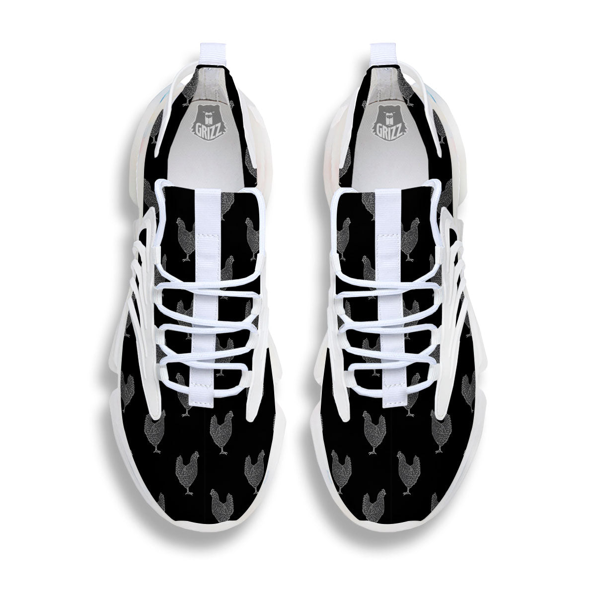 Rooster Black And White Print Pattern White Gym Shoes-grizzshop