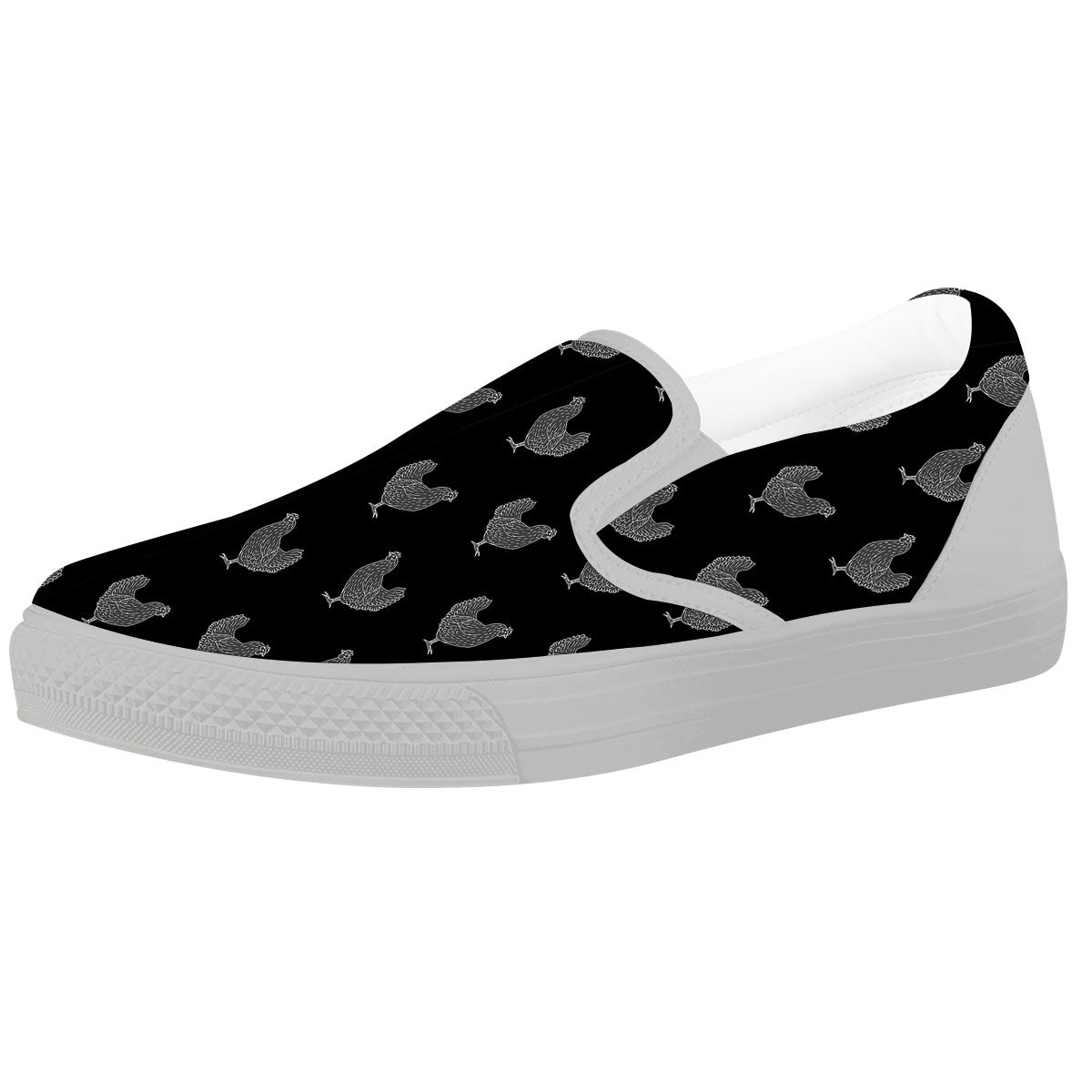 Rooster Black And White Print Pattern White Slip On Shoes-grizzshop