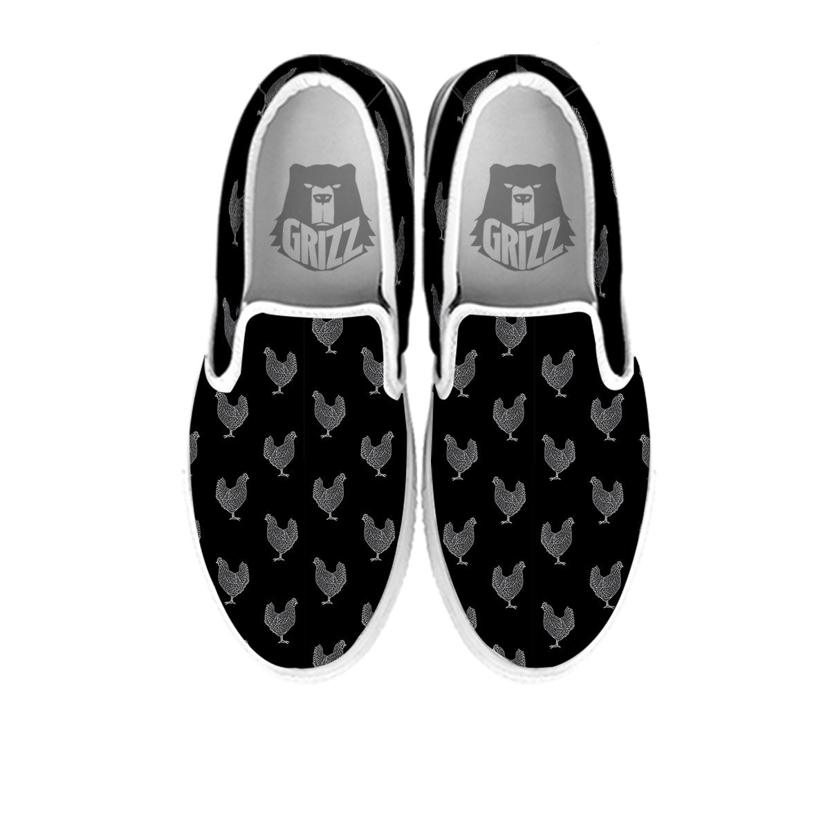 Rooster Black And White Print Pattern White Slip On Shoes-grizzshop