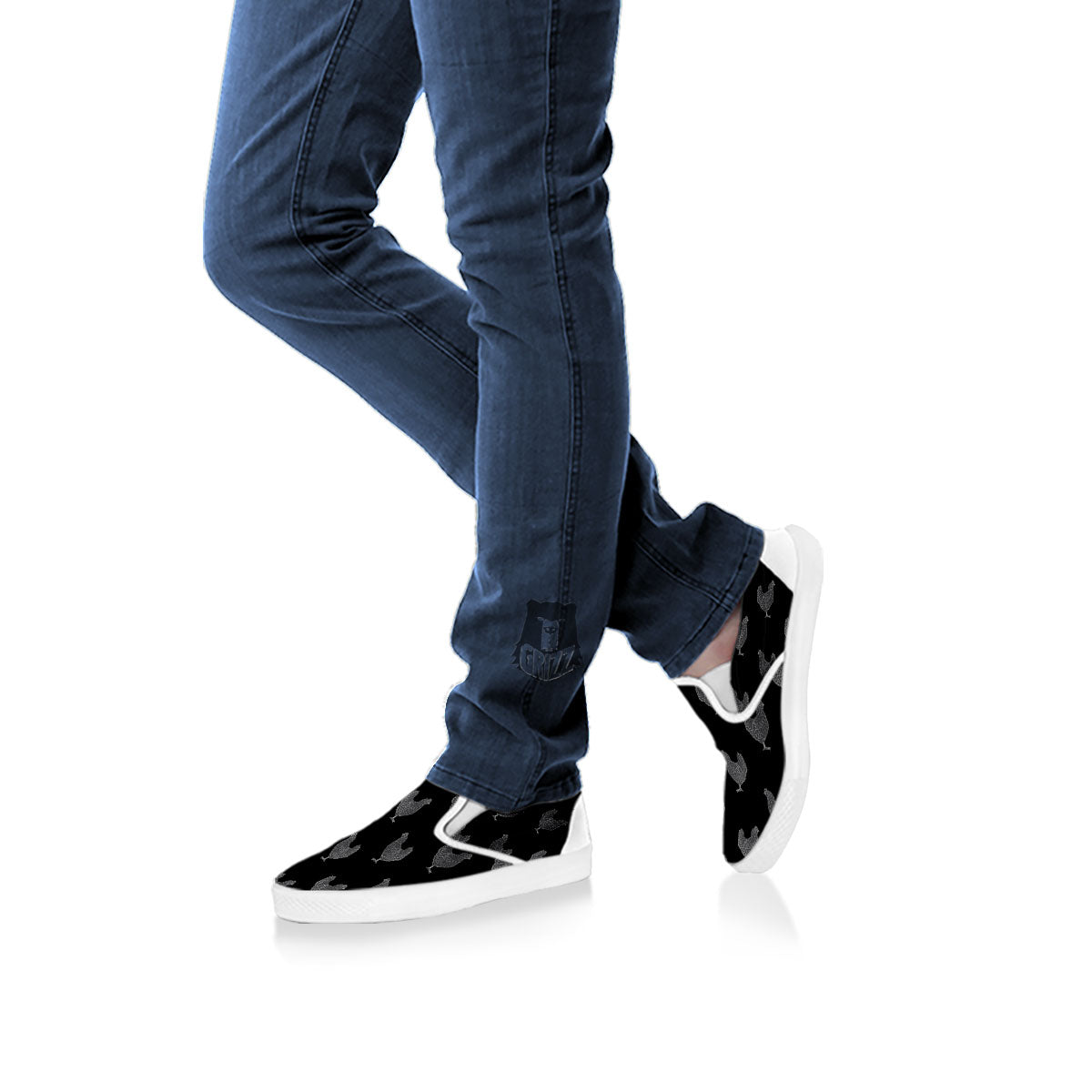Rooster Black And White Print Pattern White Slip On Shoes-grizzshop