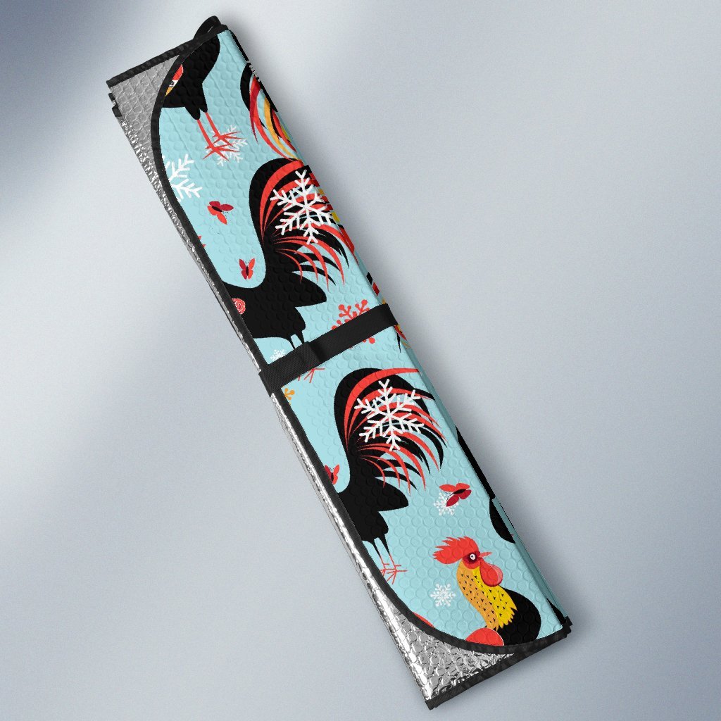 Rooster Blue Pattern Print Car Sun Shade-grizzshop