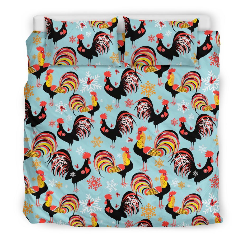 Rooster Blue Pattern Print Duvet Cover Bedding Set-grizzshop