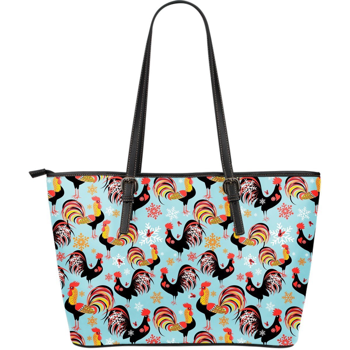 Rooster Blue Pattern Print Leather Tote Bag-grizzshop