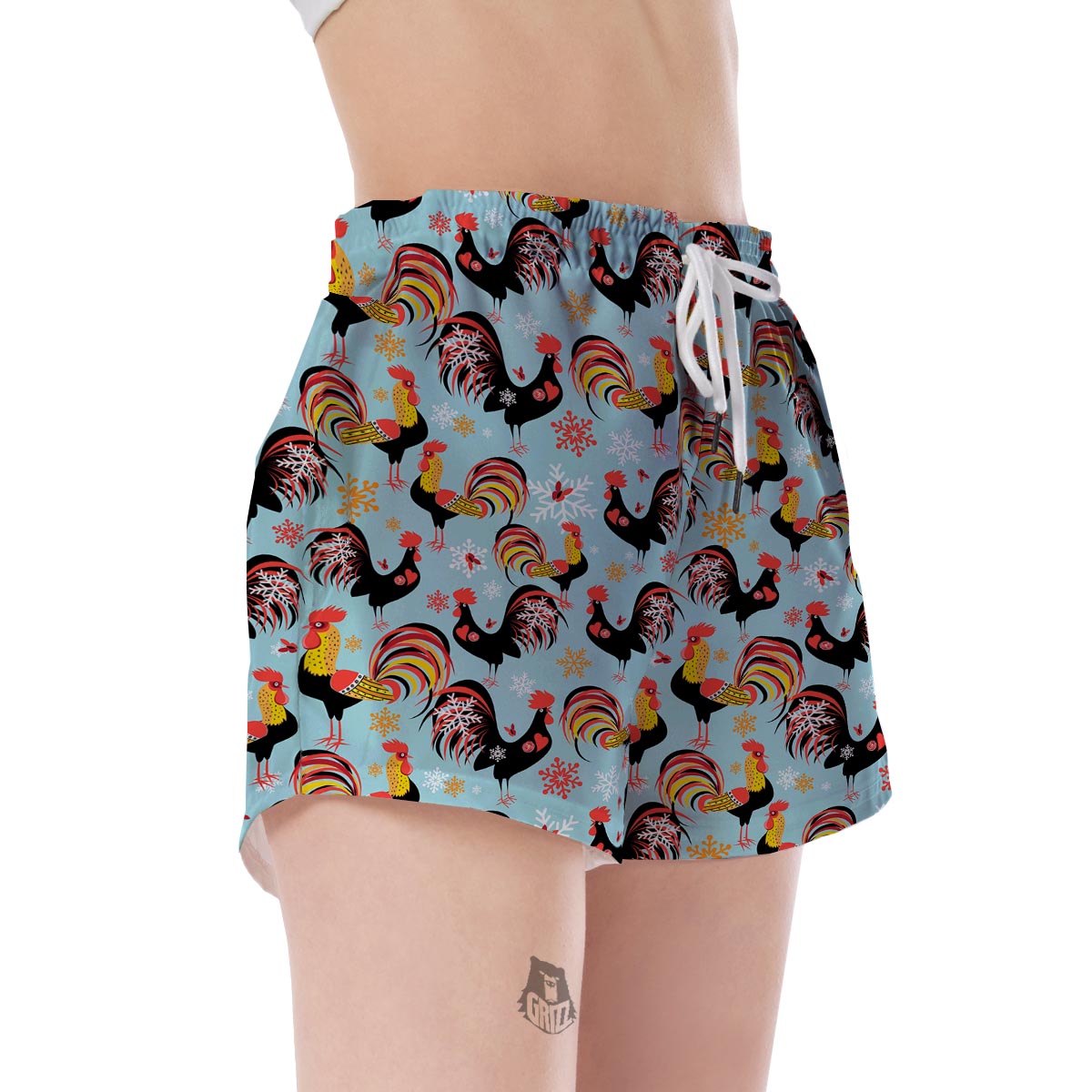 Rooster Blue Pattern Print Women's Shorts-grizzshop