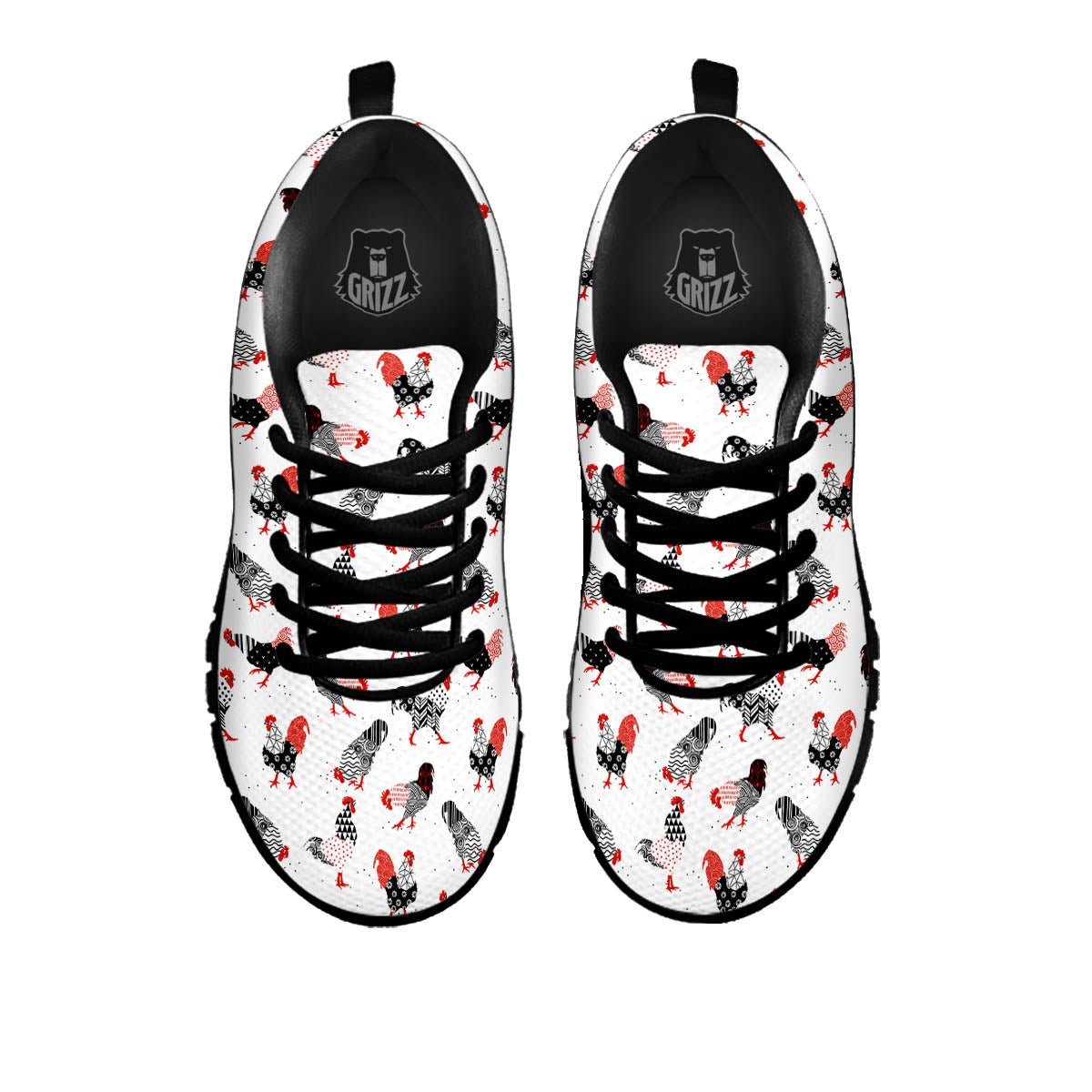 Rooster Chinese Print Pattern Black Sneaker-grizzshop