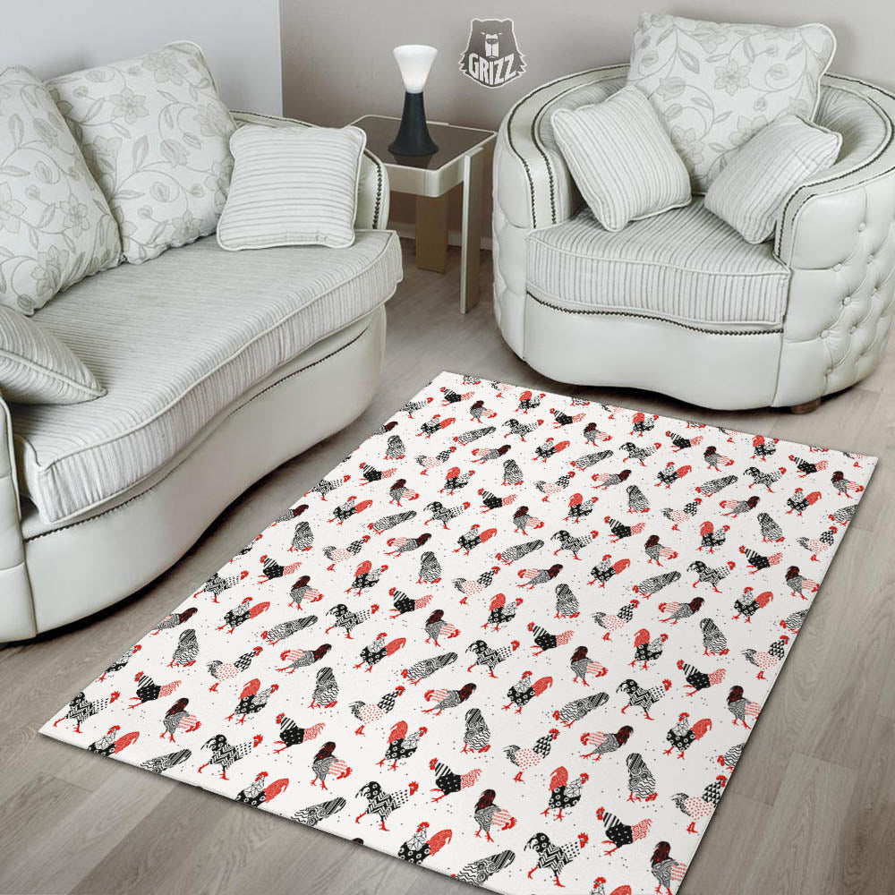 Rooster Chinese Print Pattern Floor Mat-grizzshop