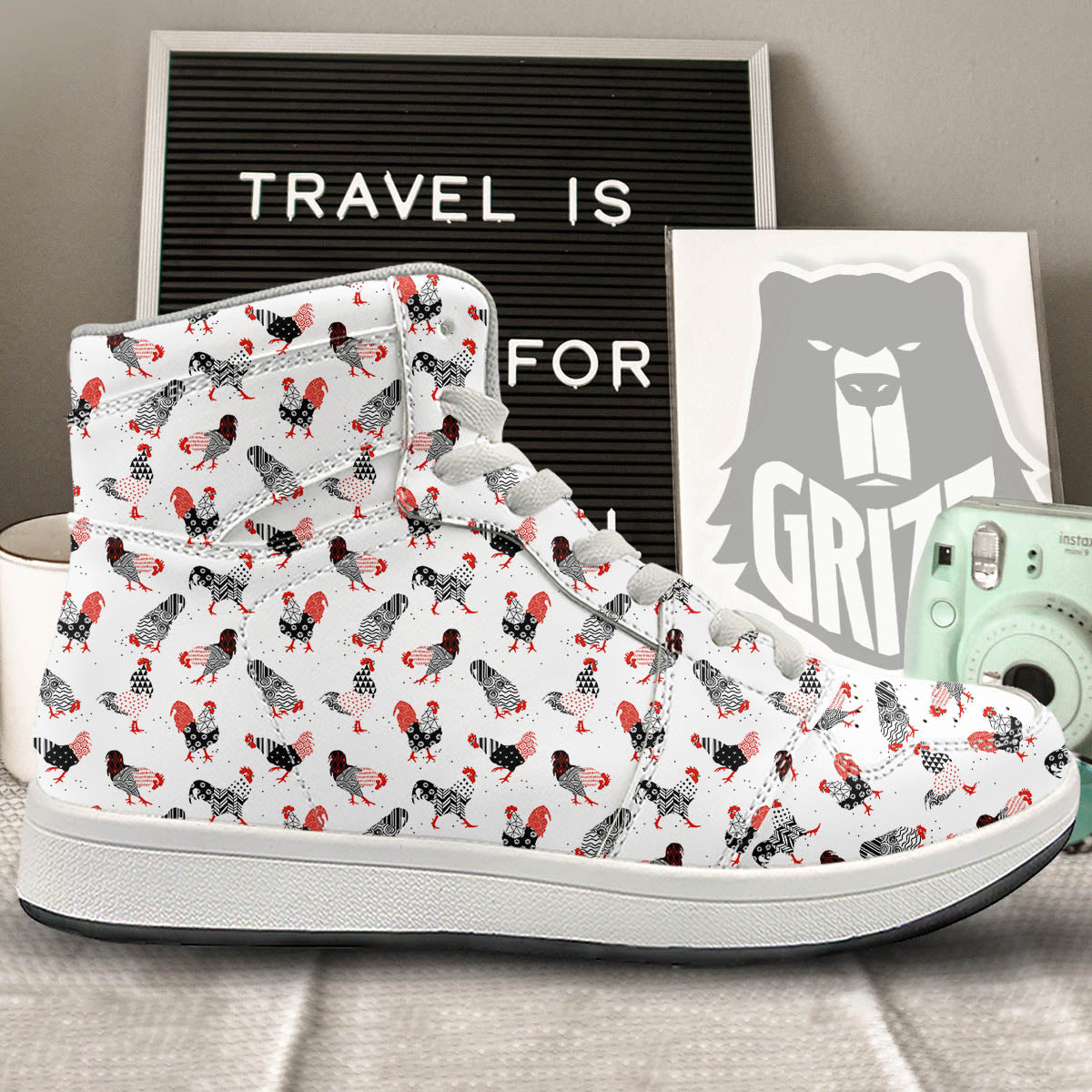 Rooster Chinese Print Pattern High Top Sneakers-grizzshop