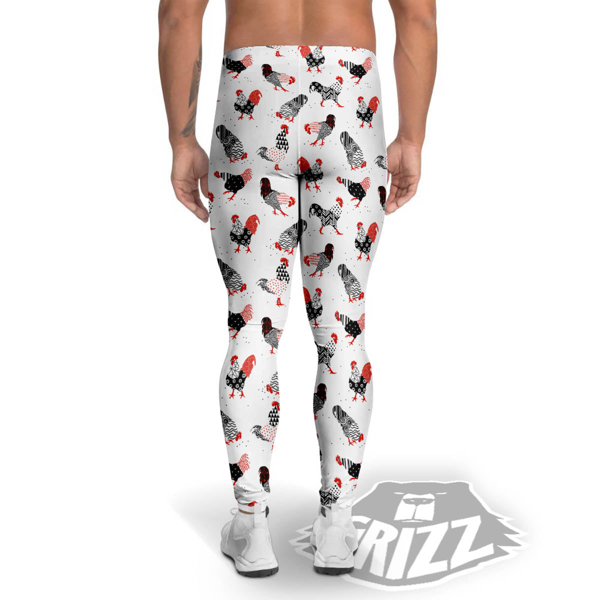 Rooster Chinese Print Pattern Men's Leggings-grizzshop