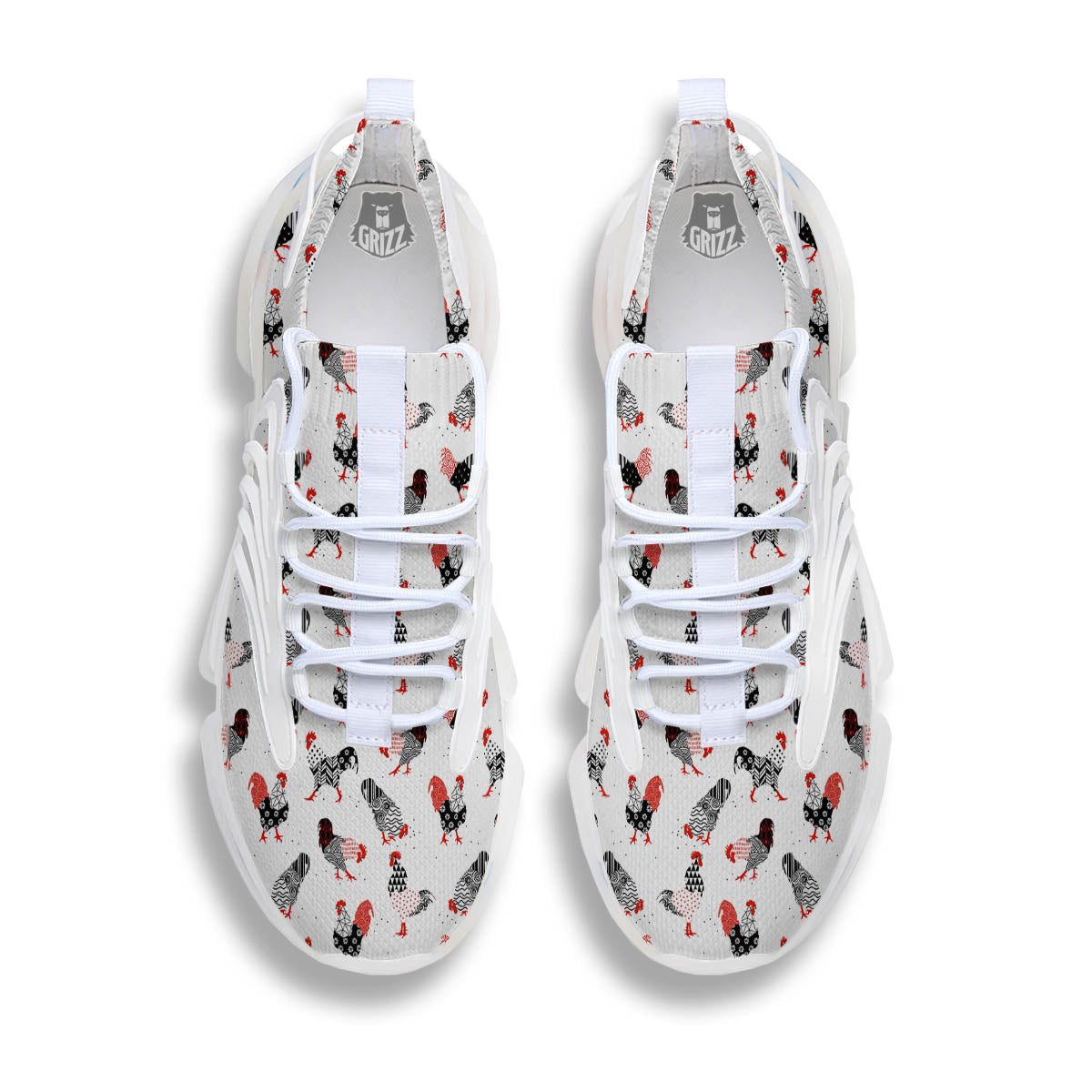 Rooster Chinese Print Pattern White Gym Shoes-grizzshop