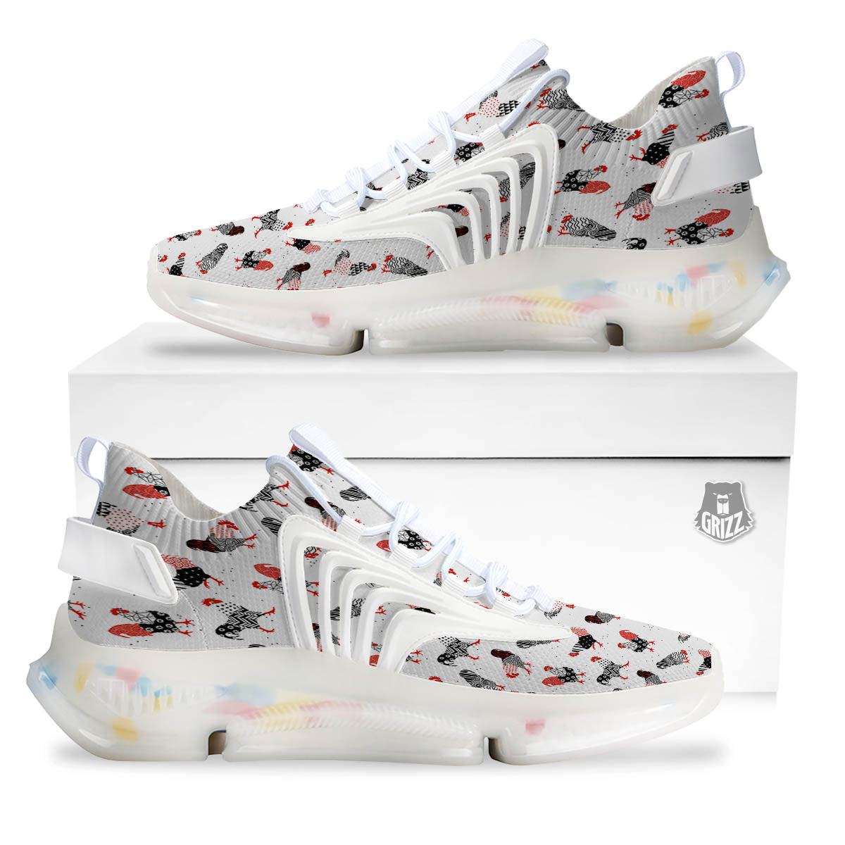 Rooster Chinese Print Pattern White Gym Shoes-grizzshop