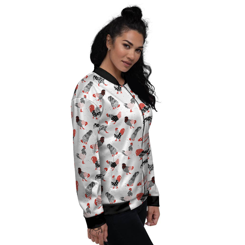 Rooster Chinese Print Pattern Women's Bomber Jacket-grizzshop
