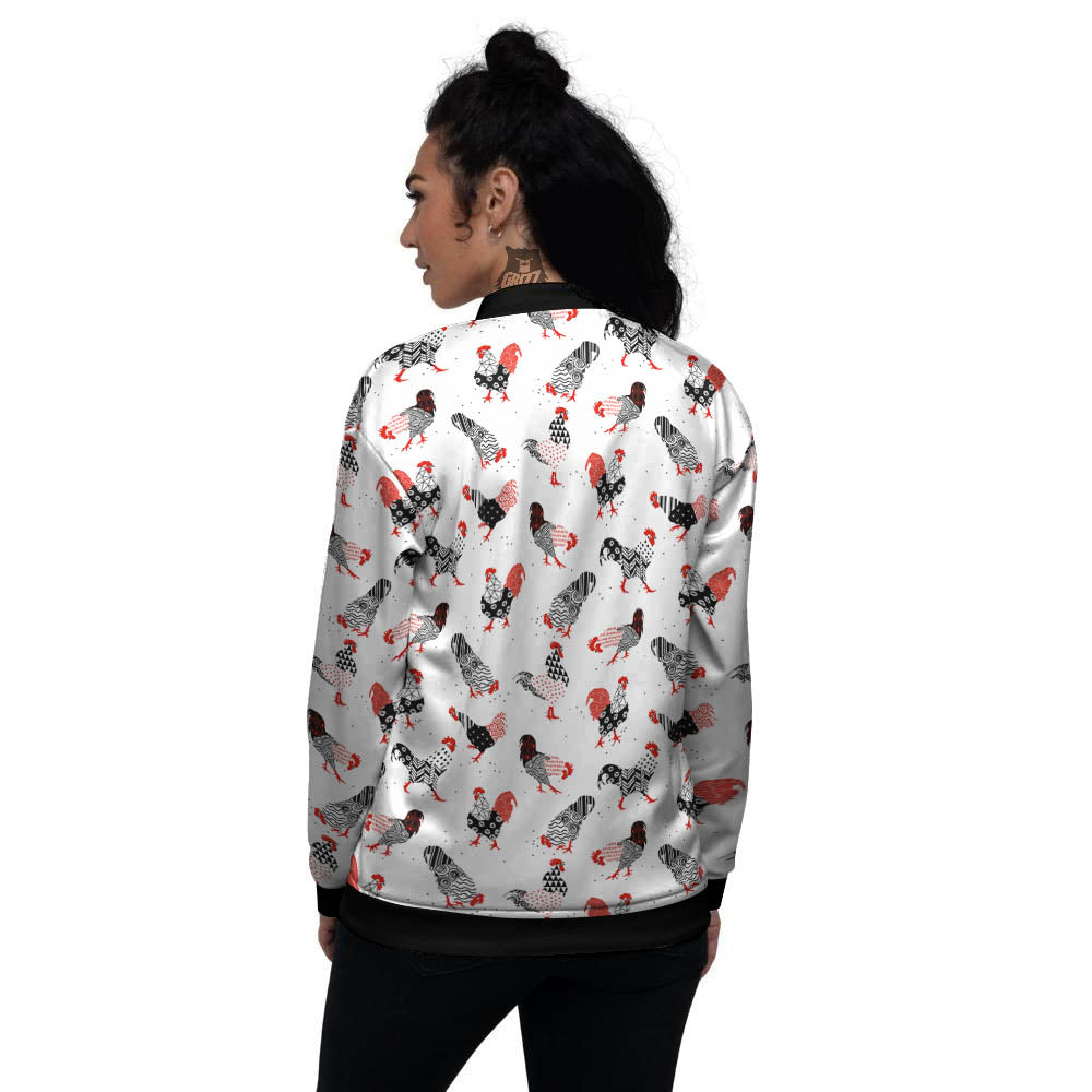 Rooster Chinese Print Pattern Women's Bomber Jacket-grizzshop