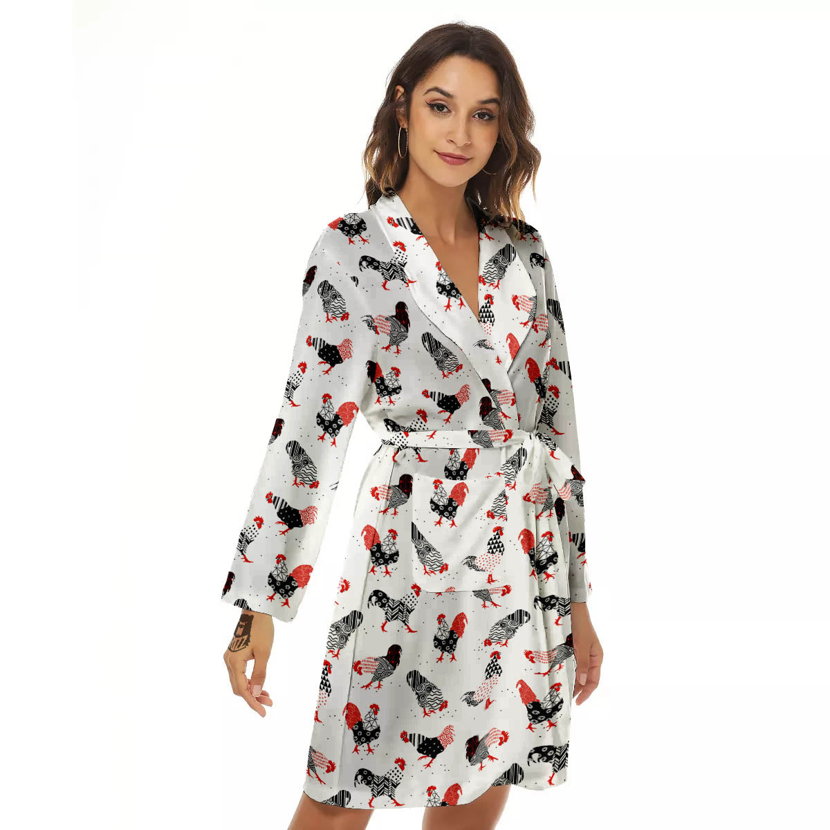 Rooster Chinese Print Pattern Women's Robe-grizzshop