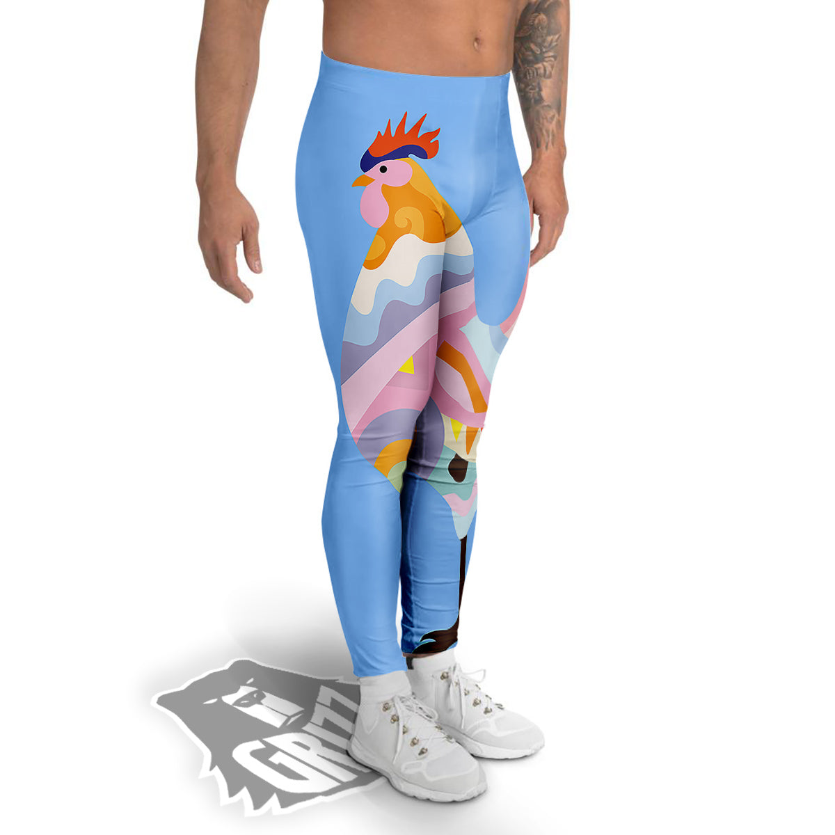 Rooster Colorful Print Men's Leggings-grizzshop