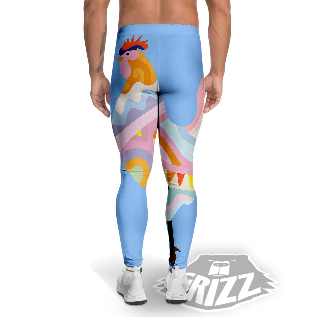 Rooster Colorful Print Men's Leggings-grizzshop