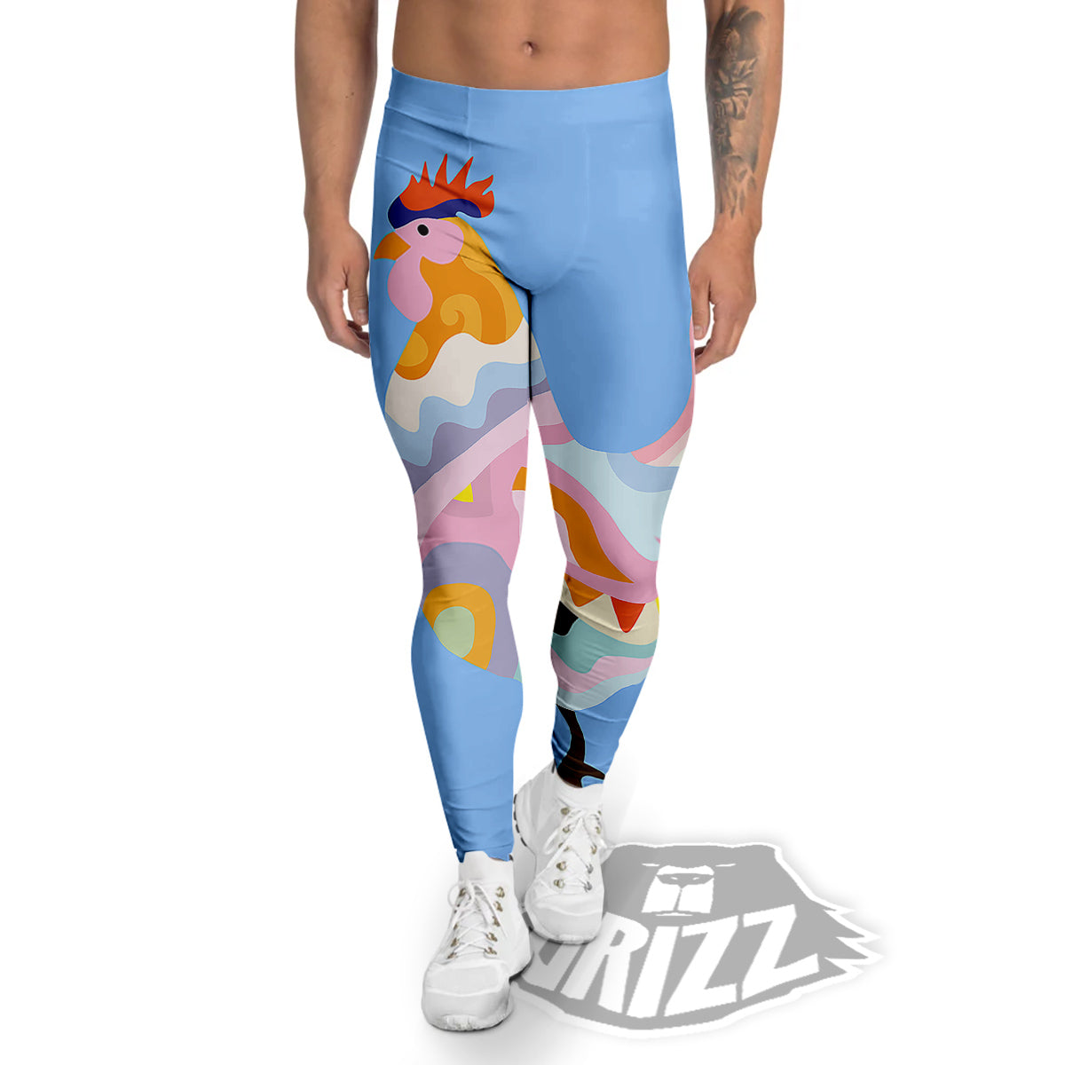 Rooster Colorful Print Men's Leggings-grizzshop