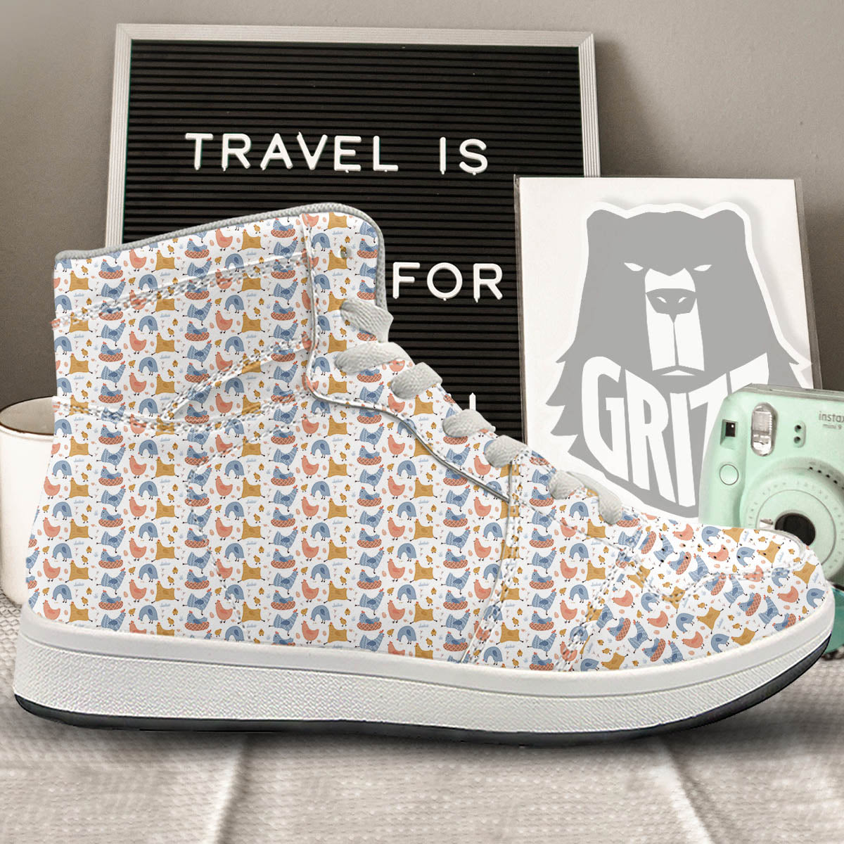 Rooster Colorful Print Pattern High Top Sneakers-grizzshop