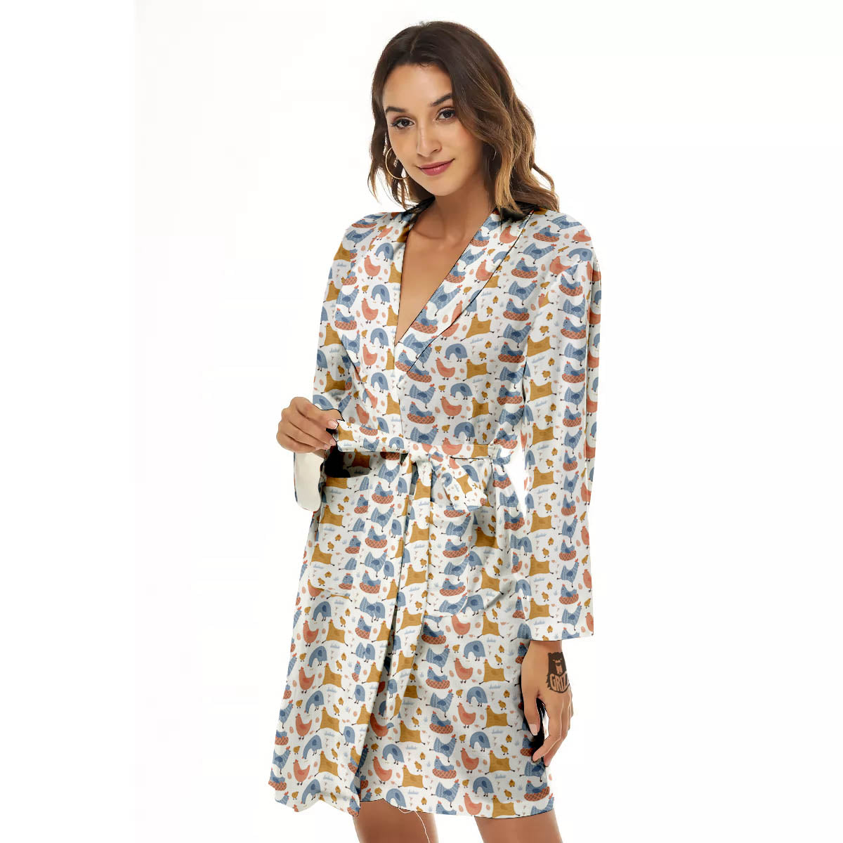 Rooster Colorful Print Pattern Women's Robe-grizzshop