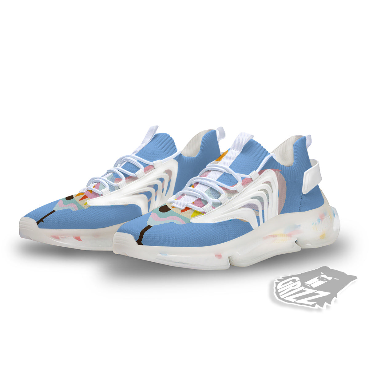 Rooster Colorful Print White Gym Shoes-grizzshop