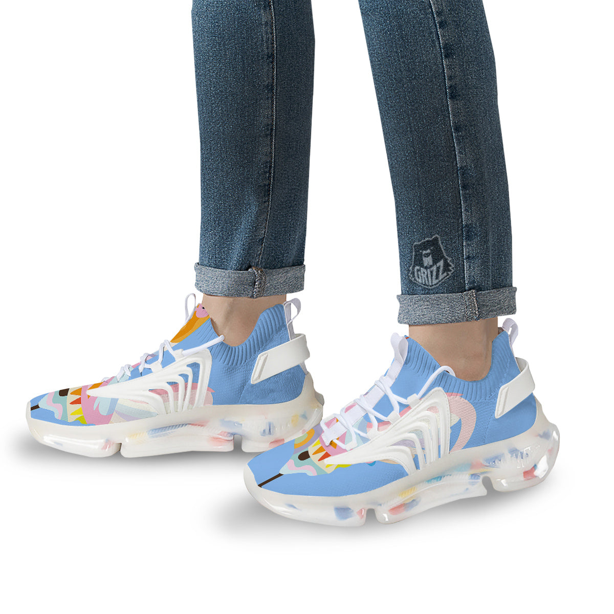Rooster Colorful Print White Gym Shoes-grizzshop